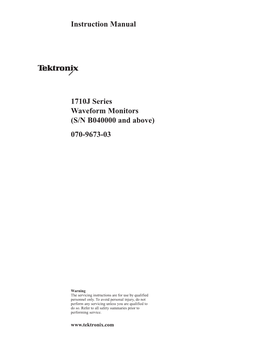 Instruction Manual 1710J Series Waveform Monitors (S/N B040000