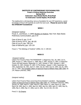 (Assigned Reading) Freud, S., and Breuer, J. (1895) Studies on Hysteria