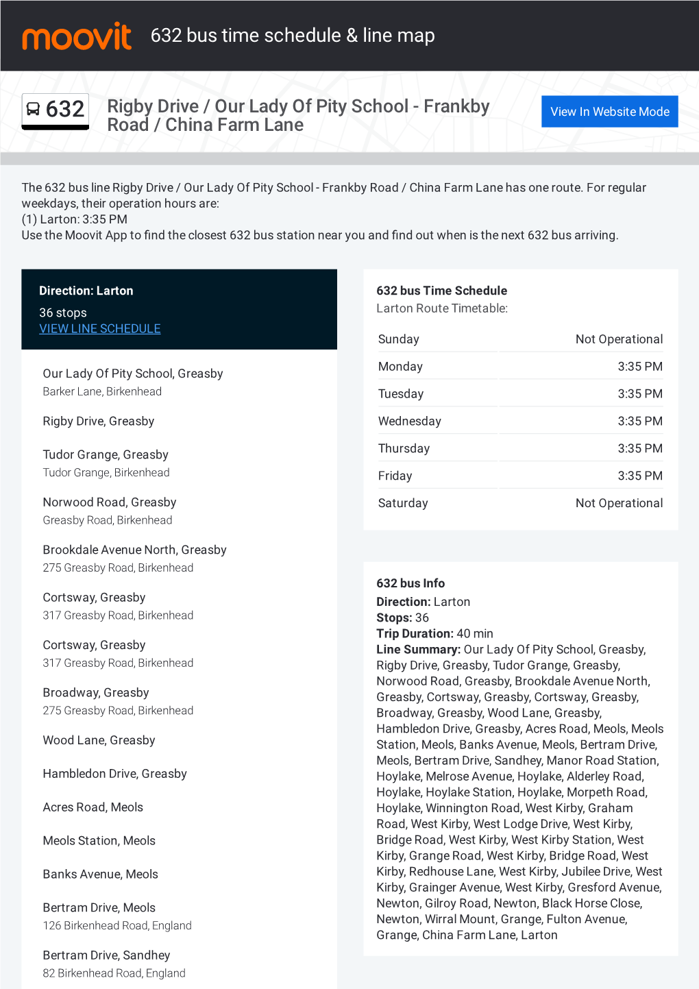 632 Bus Time Schedule & Line Route