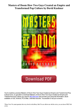 Masters of Doom How Two Guys Created an Empire and Transformed Pop Culture by David Kushner