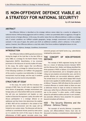 Is Non-Offensive Defence Viable As a Strategy for National Security?