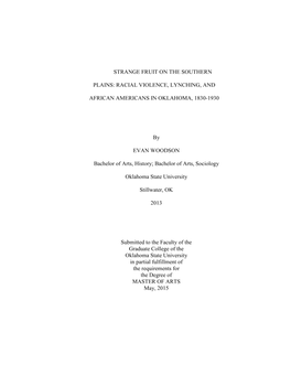 Racial Violence, Lynching, and African Americans in Oklahoma, 1830-1930