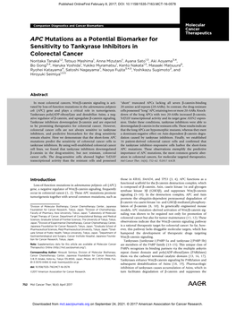 APC Mutations As a Potential Biomarker for Sensitivity To