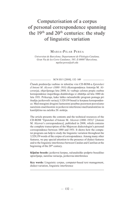 Computerisation of a Corpus of Personal Correspondence Spanning the 19Th and 20Th Centuries: the Study of Linguistic Variation