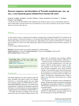 Genome Sequence and Description of Traorella Massiliensis Gen. Nov., Sp