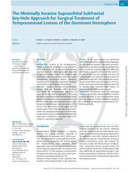 The Minimally Invasive Supraorbital Subfrontal Key-Hole Approach for Surgical Treatment of Temporomesial Lesions of the Dominant Hemisphere