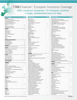 330+ Insurance Companies • 31 European Countries 1 Single, Standardised Source of Data