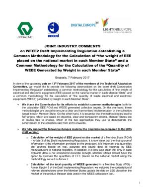 JOINT INDUSTRY COMMENTS on WEEE2 Draft Implementing Regulation Establishing a Common Methodology for the Calculation of “The