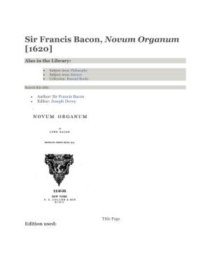 Sir Francis Bacon, Novum Organum [1620]