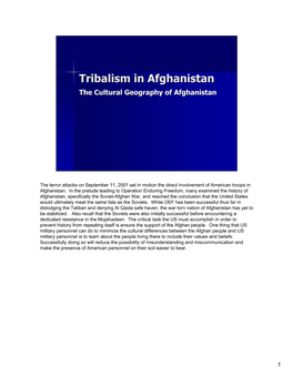 Tribalism in Afghanistan the Cultural Geography of Afghanistan