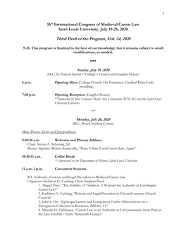 Third Draft of the Program, Feb. 24, 2020