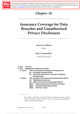 Insurance Coverage for Data Breaches and Unauthorized Privacy Disclosures