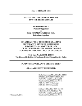 Healy V. Cox Commc'ns (10Th Circuit)--Opening Brief