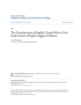 The Development of English Choral Style in Two Early Works of Ralph Vaughan Williams