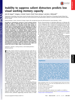 Inability to Suppress Salient Distractors Predicts Low Visual Working Memory