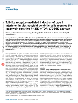 Toll-Like Receptor–Mediated Induction of Type I Interferon in Plasmacytoid Dendritic Cells Requires the Rapamycin-Sensitive PI(3)K-Mtor-P70s6k Pathway