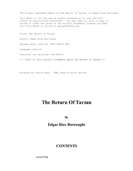 The Return of Tarzan, by Edgar Rice Burroughs
