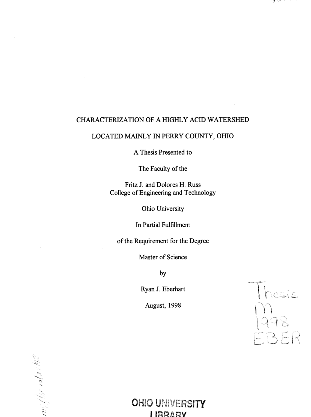 Characterization of a Highly Acid Watershed Located