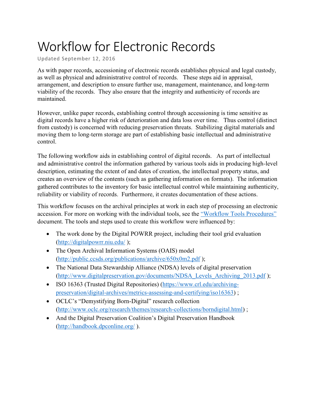 Workflow for Electronic Records