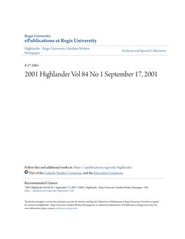 2001 Highlander Vol 84 No 1 September 17, 2001