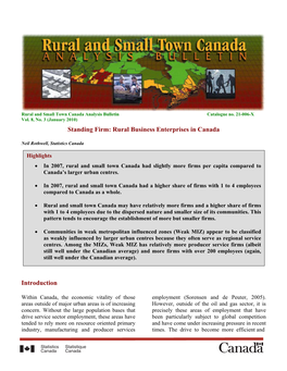 Rural and Small Town Canada Analysis Bulletin Catalogue No