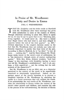 In Praise of Mr. Woodhouse: Duty and Desire in Emma