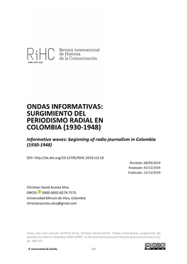 Surgimiento Del Periodismo Radial En Colombia (1930-1948)