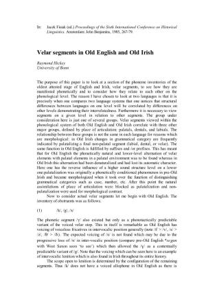 Velar Segments in Old English and Old Irish