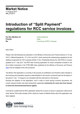 Introduction of “Split Payment” Regulations for RCC Service Invoices