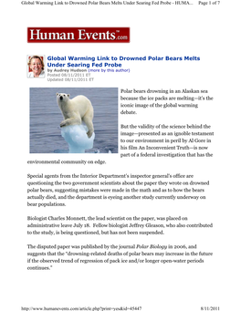 Global Warming Link to Drowned Polar Bears Melts Under Searing Fed Probe - HUMA