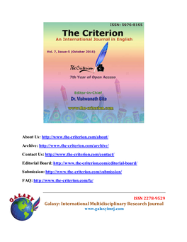 Galaxy: International Multidisciplinary Research Journal the Criterion: an International Journal in English ISSN: 0976-8165