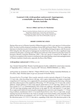 Nuytsia the Journal of the Western Australian Herbarium 31: 265–269 Published Online 10 November 2020