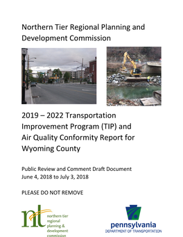 2019 – 2022 Transportation Improvement Program (TIP) and Air Quality Conformity Report for Wyoming County
