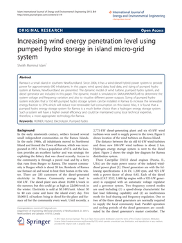 Increasing Wind Energy Penetration Level Using Pumped Hydro Storage in Island Micro-Grid System Sheikh Mominul Islam*