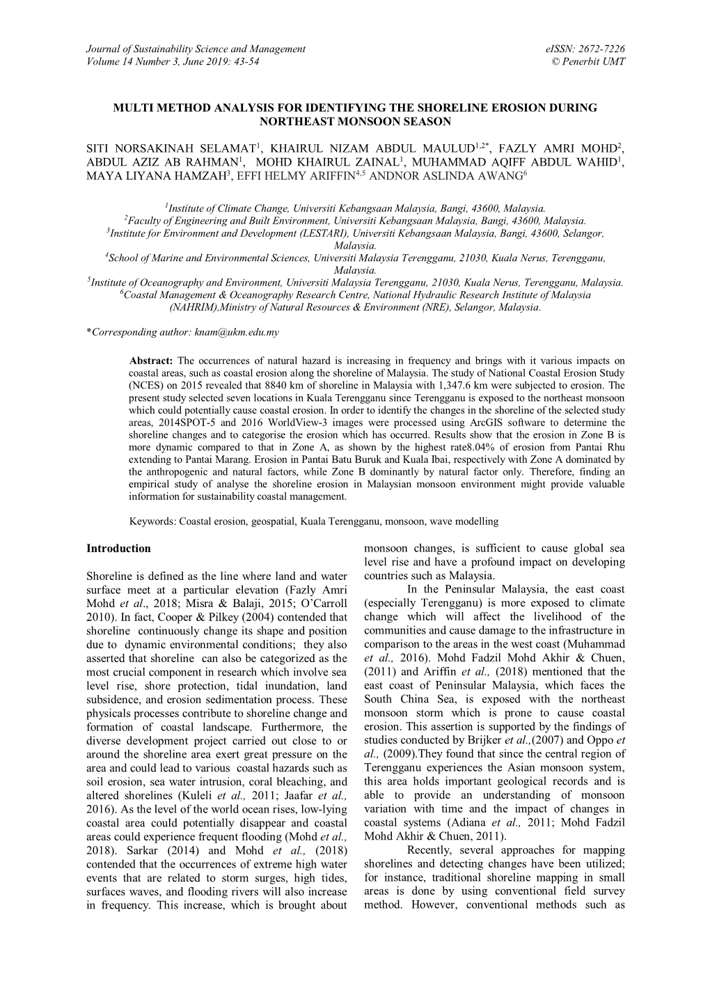 Multi Method Analysis for Identifying the Shoreline Erosion During Northeast Monsoon Season