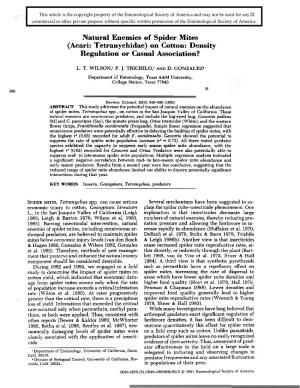 Natural Enemies of Spider Mites (Acari: Tetranychidae) on Cotton: Density Regulation Or Casual Association?