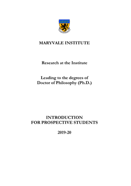Maryvale Institute, Birmingham RESEARCH DEGREES Master Of