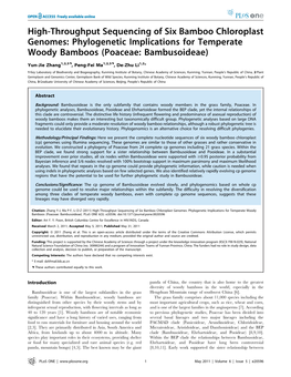 High-Throughput Sequencing of Six Bamboo Chloroplast Genomes: Phylogenetic Implications for Temperate Woody Bamboos (Poaceae: Bambusoideae)