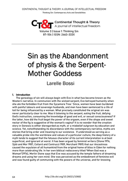 Sin As the Abandonment of Physis & the Serpent- Mother Goddess