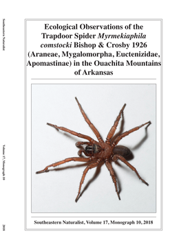 Ecological Observations of the Trapdoor Spider Myrmekiaphila