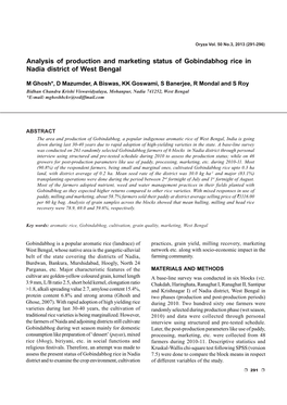 Analysis of Production and Marketing Status of Gobindabhog Rice in Nadia District of West Bengal