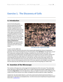 Exercise 1. the Discovery of Cells