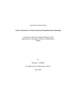 Western-American Womanhood and Authorship a Dissertation Submitted
