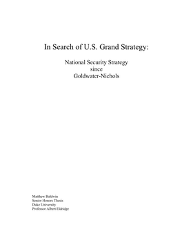In Search of U.S. Grand Strategy