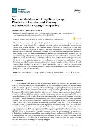 Neuromodulators and Long-Term Synaptic Plasticity in Learning and Memory: a Steered-Glutamatergic Perspective