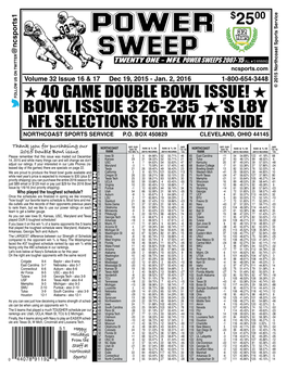 POWER SWEEPS 2007-’15 (ALL H’S WINNING) Ncsports.Com Volume 32 Issue 16 & 17 Dec 19, 2015 - Jan