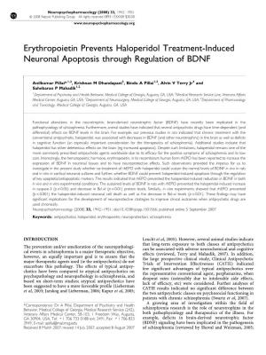 Erythropoietin Prevents Haloperidol Treatment-Induced Neuronal Apoptosis Through Regulation of BDNF