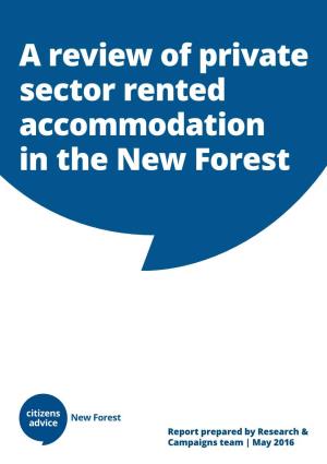 A Review of Private Sector Rented Accommodation in the New Forest