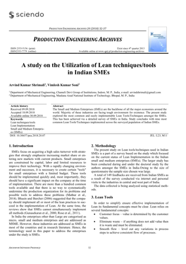 A Study on the Utilization of Lean Techniques/Tools in Indian Smes