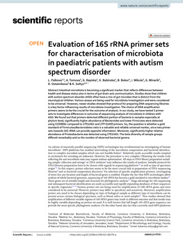 Evaluation of 16S Rrna Primer Sets for Characterisation of Microbiota in Paediatric Patients with Autism Spectrum Disorder L